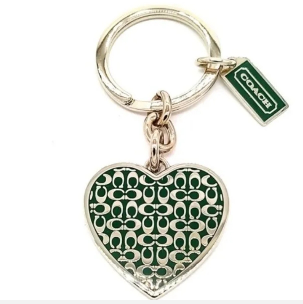 NWOT Authentic Coach Signature Blue Teal Heart Key Chain Fob - Picture 3 of 4